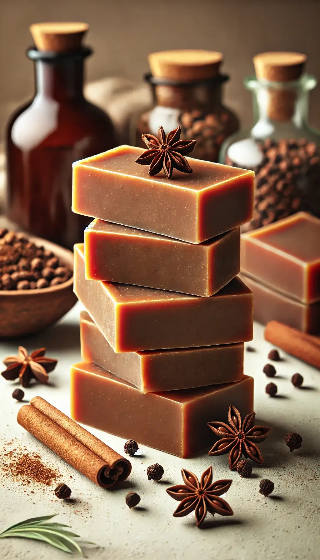 Brown organic soap bars made with spices